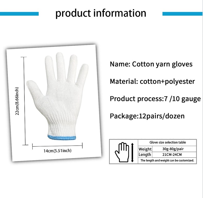 China Wholesale 30-60g/Pairs White Cotton Knitted Hand Glove Guante Safety Work Gloves