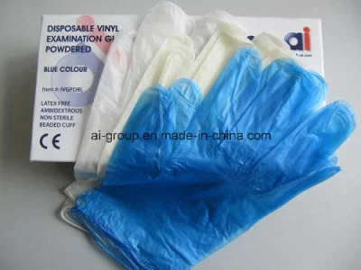 Guantes de vinilo médicos de PVC sin polvo/transparentes (certificados ISO, CE)