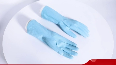 Guantes de limpieza para lavar platos domésticos de látex de goma impermeables flocados de algodón DIP sin soporte