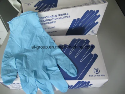 Guantes desechables de nitrilo azul sin polvo para examen